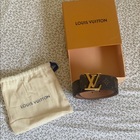 Louis Vuitton Brown Monogram Belt with Gold LV Buckle - Picture 1 of 6